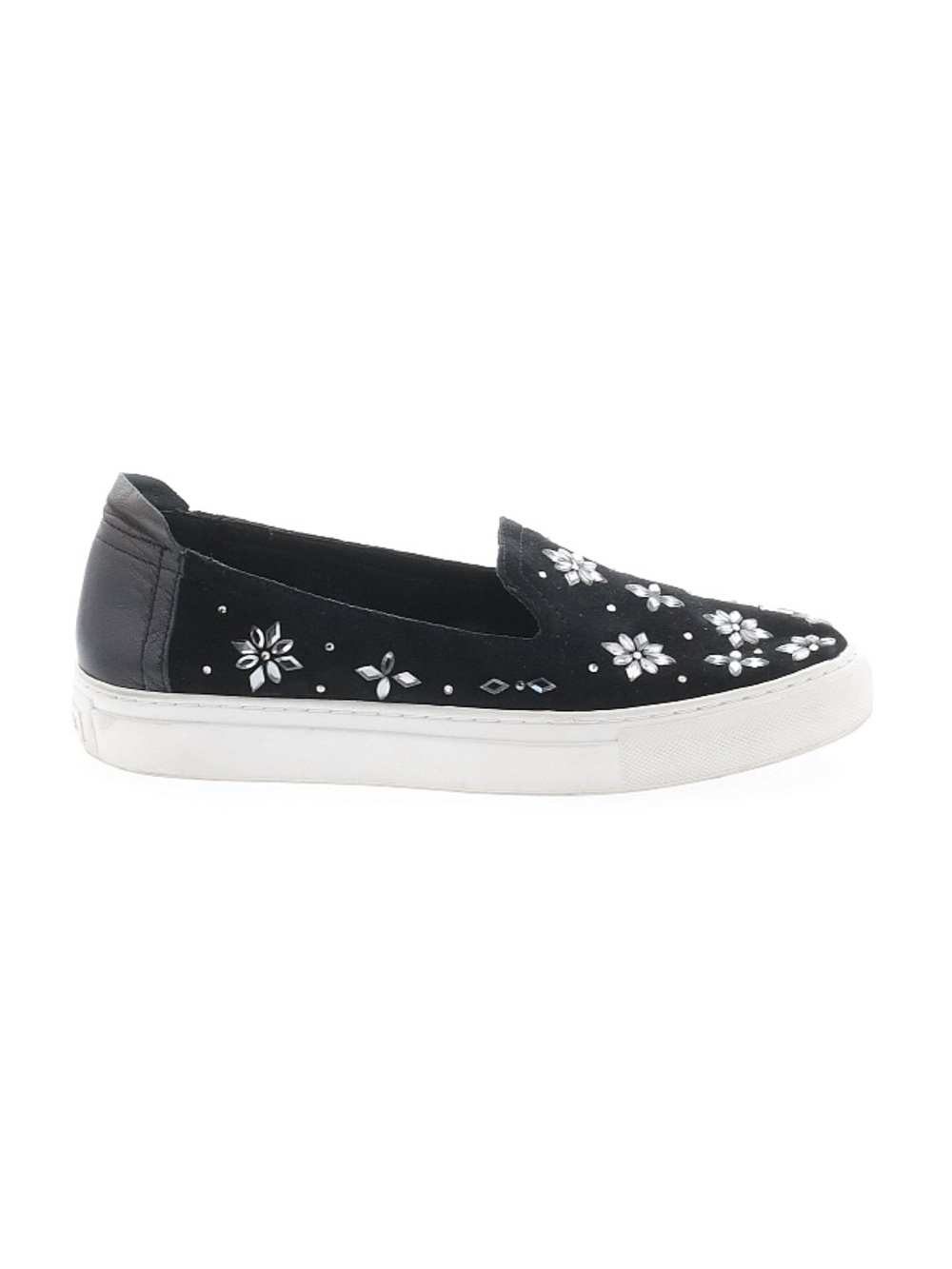 Rachel Zoe Embellished Slip-On Sneakers Black Rhinestone Floral Size 7.5